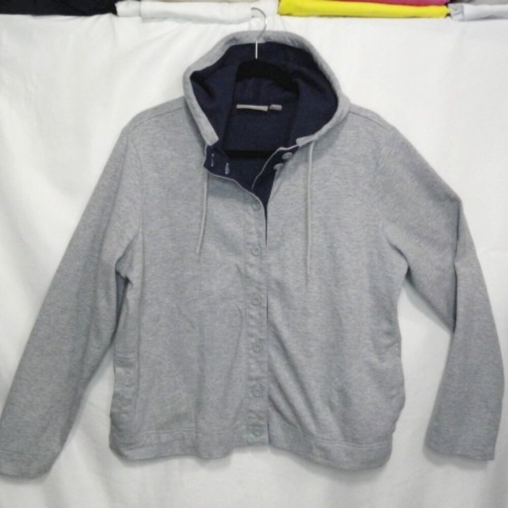 Croft & Barrow Button Up Hoodie Gray Blue Women's Size XL Pockets Walking Hiking